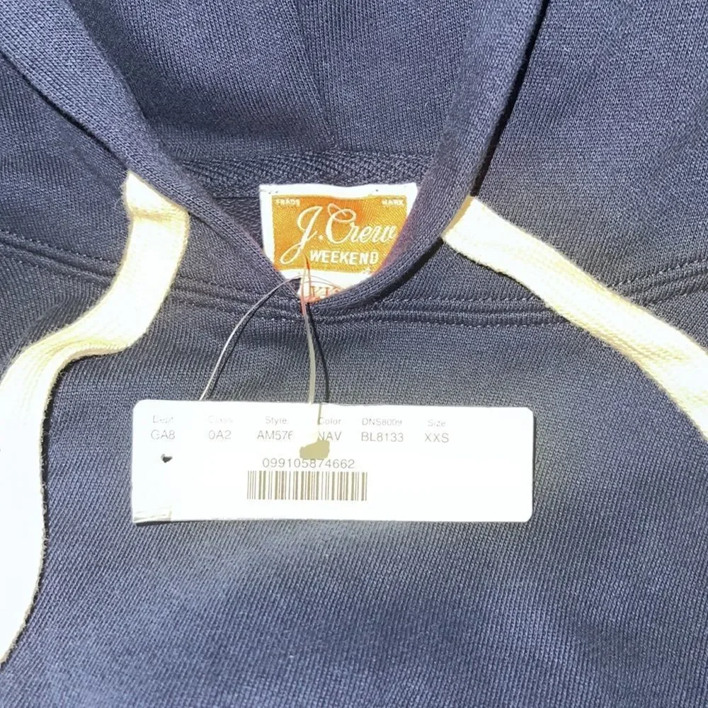 J CREW Nautical Weekend blue terry Striped‎ Ribbed Rainbow Hoodie Size S Navy
